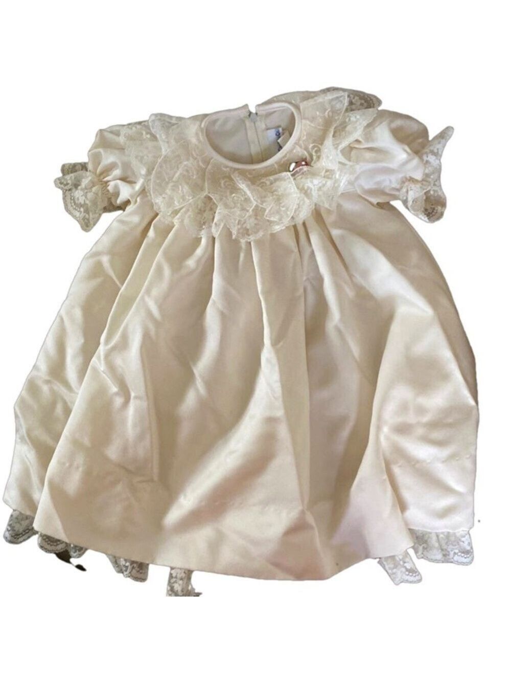 C. I. Castro & Co Dress Lined Lace Trim Round Collar Puffed Sleeves Cream Sz 3T